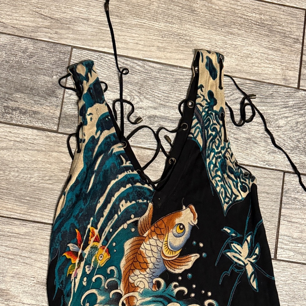 Ed Hardy laced  Black and Teal Artistic Dress - Picture 5 of 7